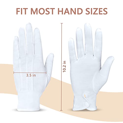 Zenssia Parade White Cotton Formal Tuxedo Costume Honor Guard Gloves with Snap Cuff, Coin Jewelry Inspection Gloves