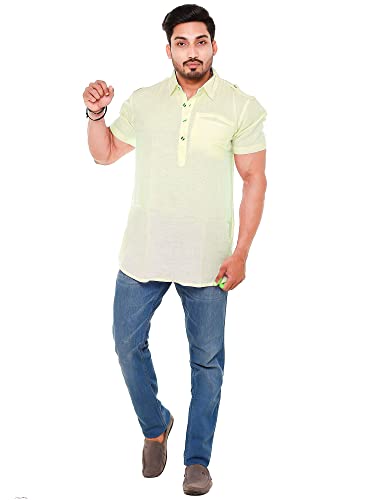 Image of Mens Cotton Linen Half Sleeve Plus Size Short Kurta