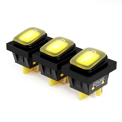 3PCS KCD4 Toggle Switch on Off 30A Marine IP65 Waterproof Rocker Switch 110v Yellow LED 30x22mm for Cars,Boat, and DIY Enthusiasts(110-220V Yellow)