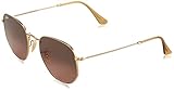 Ray-Ban RB3548N Flat Lens Hexagonal Sunglasses, Gold/Brown Gradient Grey, 51 mm + 0