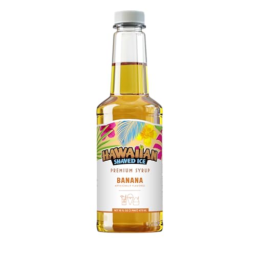 Hawaiian Shaved Ice Banana Syrup - Nut Soy Dairy Free - Flavor Fluffy & Crunchy Snow Cones - Shelf Stable - Makes 8 Servings - 16 ounces