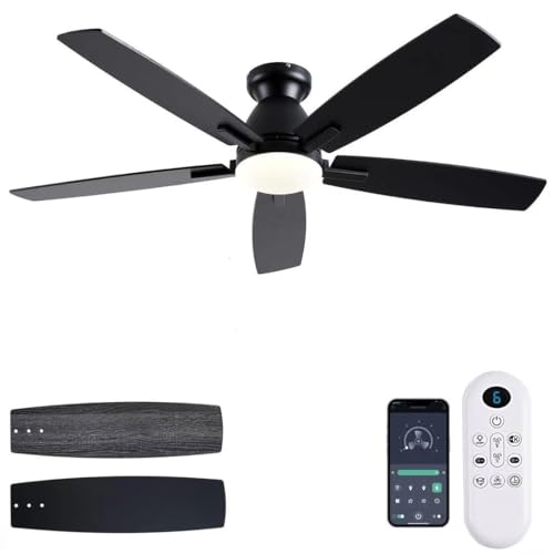 NKPU Ceiling Fans with Lights, 52 Inch Low Profile Ceiling Fan with Light and Remote Control, Flush...