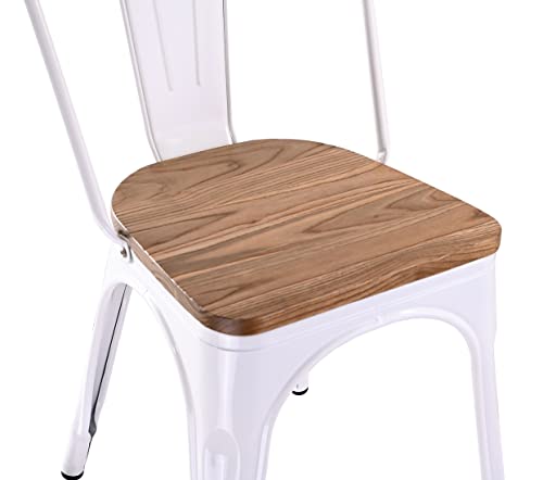 Metal Dining Chairs With Wood Seat Set Of 4 White Stackable Industrial Metal Restaurant/Bistro/Cafe/Trattoria/Bar Side Chairs #TOP7