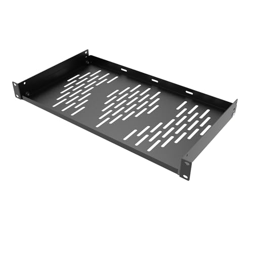 Beiyier 1U Universal Rack Shelf, 10" Deep Vented Cantilever Tray, for 19” Network Equipment Rack & Cabinet (1PCS, Black)
