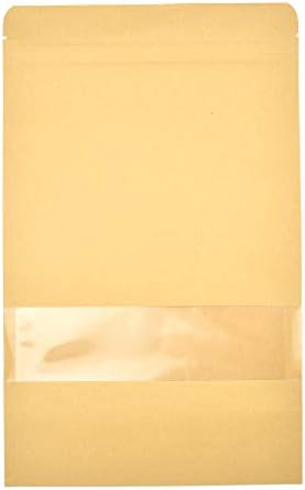 Evergreen Goods 50Pcs Kraft Self Standing Brown Product Packaging Bags with Window, Reusable Zip Lock/Heat Sealable for Tea, Coffee Beans, Nuts, Seeds, Dried Fruits (160x260 mm)