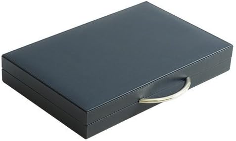 Zaza & Sacci Leather Backgammon Board Game Set (15" Luxury Travel Case, Model ZS-200) - Blue