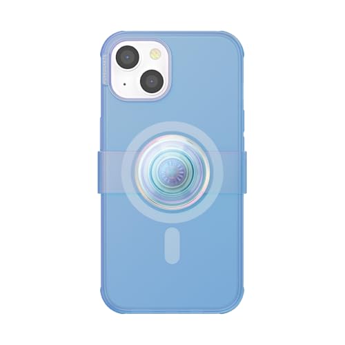 Image of PopSockets iPhone 14 Case with Phone Grip and Slide Compatible with MagSafe, Phone Case for iPhone 14, Wireless Charging Compatible - Blue Opalescent