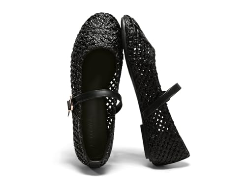 Image of Coutgo Womens Mary Jane Woven Flats Round Toe Ballet Flats Dressy Comfortable Slip On Shoes