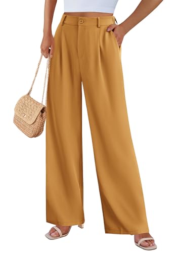 PRETTYGARDEN Wide Leg Pants for Women Trendy 2026 Fall High Waisted Business Casual Outfits Work Pant Trousers (Brown Yellow,XX-Large) — view 4