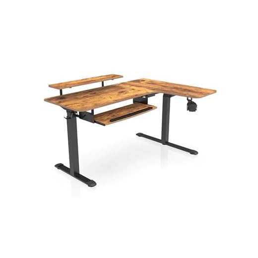 EUREKA ERGONOMIC L Shaped Standing Desk with Keyboard Tray, 61" Electric Height Adjustable Gaming Computer Desk with Monitor Stand & LED Strips, Dual Motor Sit Stand Up Corner Desk, Right/Rustic Brown