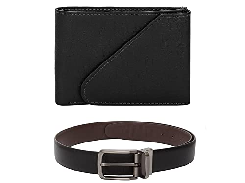Image of Amicraft Faux Leather Men's Wallet & Belt Combo Set Black Brown Reversible Gift set
