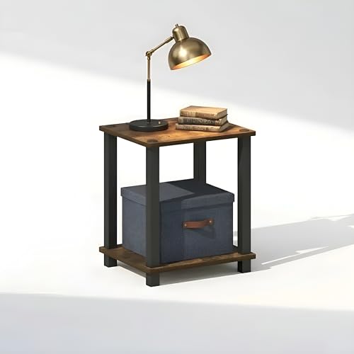 Image of OXMIC 2-Tier Coffee Table with Storage Shelf, Industrial Style, 30x30x40 cm