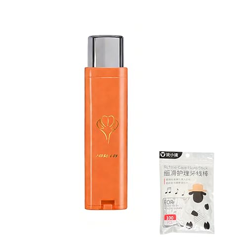Tilanneo Compact Portable Dental Floss Pick Box/Dispenser for Travel & On-the-Go Comes with 100 Refill Picks(Limited-Edition Orange)