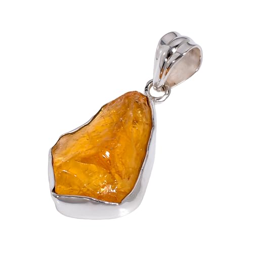Natural Raw Citrine Gemstone Yellow Stone 925 Sterling Silver Handmade Statement Pendant Necklace Jewelry for Women