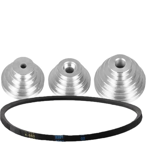 Kivivaka Z4116 - Juego de ruedas de polea de prensa de taladro de sobremesa, rueda de transmisión de aluminio tipo V con correa K660 de 66 cm, conjunto de accionamiento de motor de 45 pasos (para
