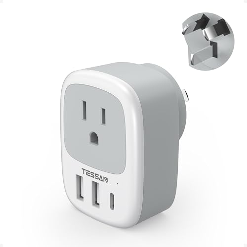 オーストラリア 変換プラグ o型 usb-c付き TESSAN 海外旅行用コンセント 変換 3USBポート オーストラリア/ニュージーランド/中国/アルゼンチン用 出張旅行便利グッズ