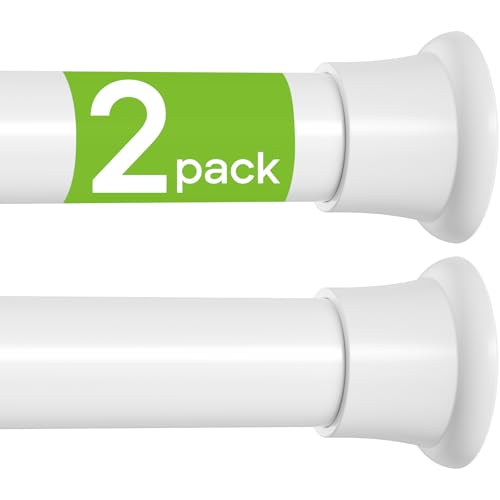 2 Pack Tension Curtain Rod 31-76 Inch White Tension Rod Expandable Curtain Rod No Drilling Adjustable Spring Loaded Curtain Rods 7/8 Inch Diameter Tension Rods For Windows Bedroom Closet Doorway