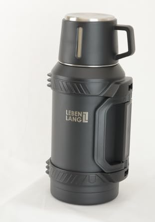 MAMEIDO Thermofles met rietje 1,2 l, lekvrije geïsoleerde drinkfles van roestvrij staal, BPA-vrije waterfles met draaglus, sportwaterfles (Rich Black