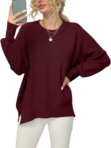 Winter Trendy Low Crewneck Batwing Cute Sweaters For Women Elegant Coldproof Cropped Ribbed Knit Oversized Loose Long Sleeve Pullover Top Wine Red S… #TOP22