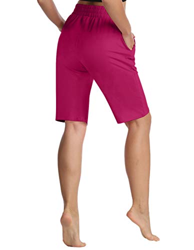 ChinFun Women's Bermuda Shorts Athletic Active Yoga Lounge Quick Dry Activewear Workout Soft Knit French Terry Sweat Running Shorts with Deep Pockets Fushcia Size XL