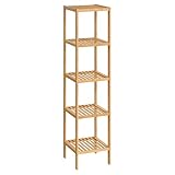 SONGMICS Bamboo Storage Shelf, 5-Tier Shelving Unit, Multifunctional, in the Entryway, Bathroom, Living Room, Balcony, Kitchen, 13 x 13 x 57.5 Inches, Light Bamboo UBCB55Y