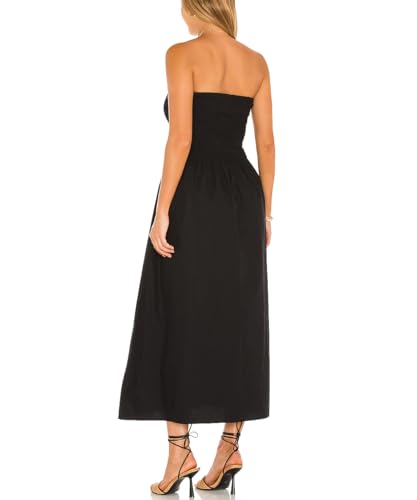 Image of Aigeman Women Strapless Tube Maxi Dress Flowy Swing Long Beach Sundress Sleeveless Boho Summer Dress with Pokets 330