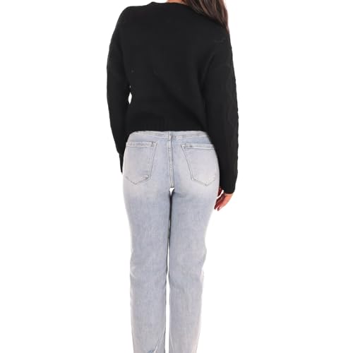 Image of Women Ribbon Sweater Cute Bow Tie Long Sleeve Knit Pullover Winter Casual Crew Neck Cable Knitted Top Streetwear