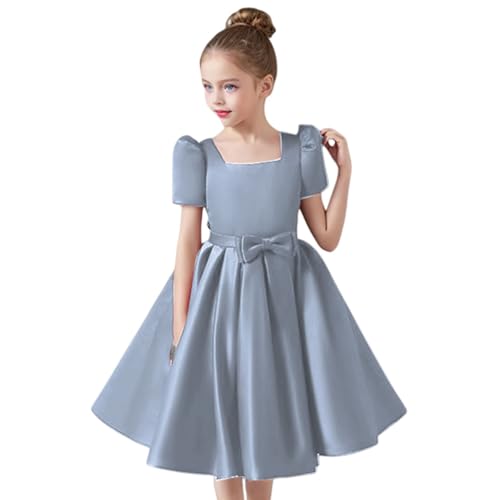 Générique Robe,Flower Girl Dresses Sleeves Junior Bridesmaid Dress A Line First Dress Jupe en Jean Plissée(Light Blue,5-6 Years)