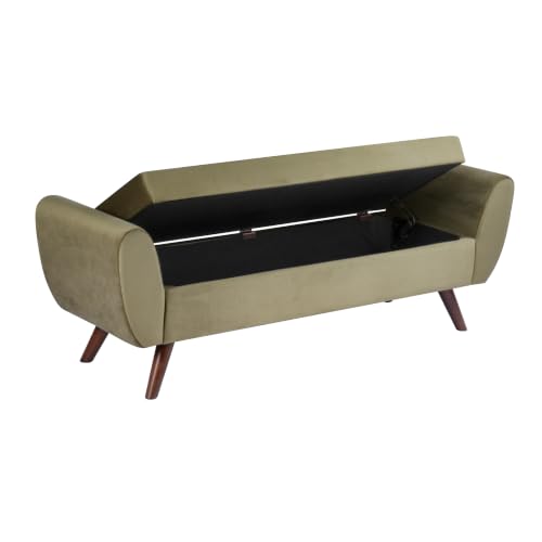 Image of HomePop 60 inch Modern Storage Bench with Wood Legs - Light Sage Green Velvet