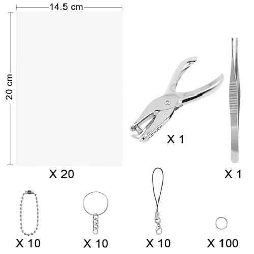 Benvo 157 Pcs Heat Shrink Plastic Sheet Kit Shrinky Art Film Paper 20 Pcs with 135 Pcs Keychains Accessory Ear Hooks Chain Beads Lobster Clasps and Hole Punch, Tweezer for Creative DIY Handmade Craft - Thumbnail 3