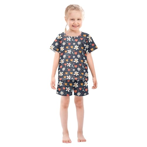 ALAZA Daisy Flowers Hearts Pajama Set Short Sleeve Sleepwear Soft Lounge Nightwear3