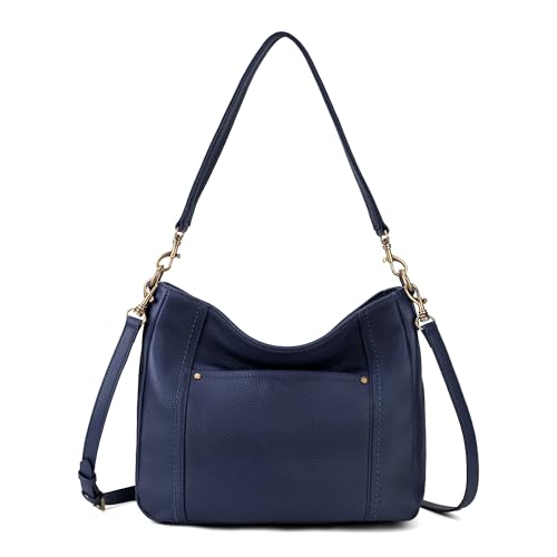befen Genuine Leather Hobo Crossbody Bags for Women Retro Leather Purses Handbags Shoulder Bag with 2 Shoulder Straps (Navy Blue)