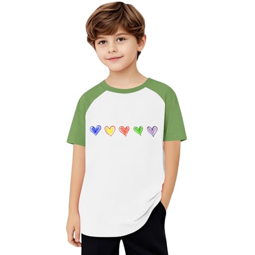 Girls Rainbow Cute Heart Print Tops Color Block Loose Crewneck Summer T-Shirts Kids Basic Short Sleeve Tees for 3-14 Years4