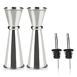 LIOUCBD 2 Pcs Jigger for Bartending with 2 Pourers, Premium Bar Tools Double Jiggers 2 OZ 1 OZ Cocktail Jigger, Food-Grade Stainless Steel Shot Measuring Cup, Japanese Jiggers(Silver)
