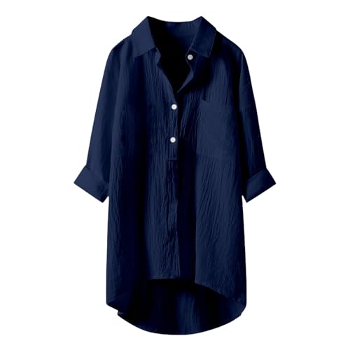 Image of Angxiwan Fishing Deals of The Day Button Down Shirts for Women UK Lightweight Linen Cotton Blouse with Pocket Casual Loose Fit Long Sleeve Tunic Tops Oversized Daily Deals of The Day.