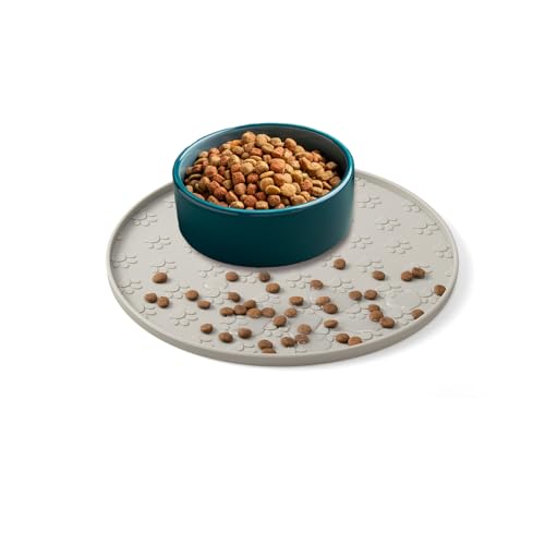 Napfunterlage Katzen, 27×27 cm Silikonmatte Rund, rutschfeste Unterlage Hundenapf für Futter, Wasserdicht Silikon-Futtermatten für Mittlere und Kleine Haustiere (1Pack Beige, 27cm x 27cm)