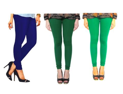 Women's Cotton Plain Slim Fit Full Length Leggings (Combo Pack of 3) Blue, Bottle Green & Leaf Green_1291TW_2XL_2_BAZ-image-17