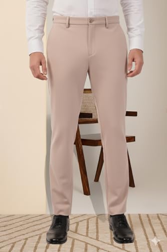 Image of SaintX Men's Premium 4-Way Comfort Stretch Formal Trousers | Smart Sweat Wicking Wrinkle Free Fabric | Smarter Techno Flex Expandable Waistband | Stylish Slim Fit | Daily Office Wear