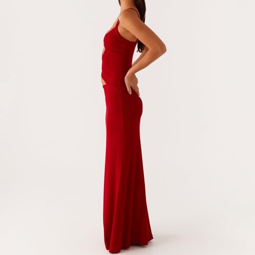 Image of Women Cut Out Maxi Dress Sleeveless Spaghetti Strap V Neck Backless Summer Bodycon Long Dress Party Dress