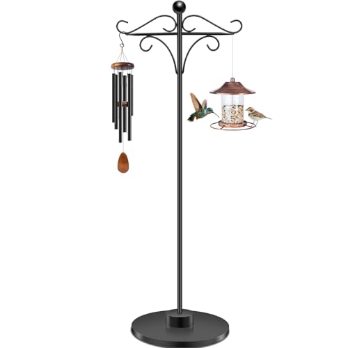 TAGEPUJIE Adjustable Double Shepherds Hook 34-63 Inch Black Iron Stand for Indoor/Outdoor Use Ideal for Hummingbird Feeders Hanging Plants Lanterns Wind Chime