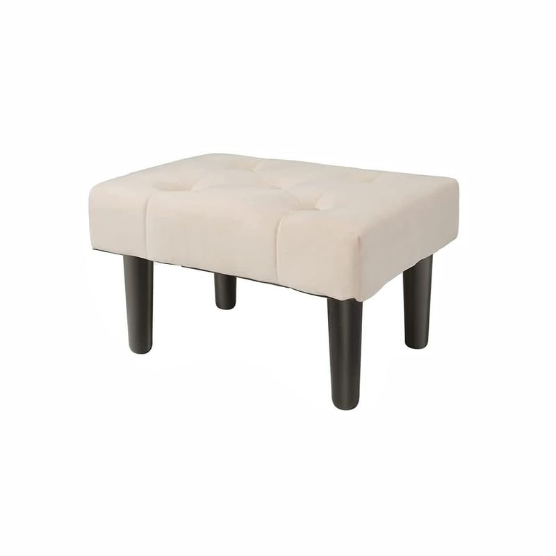 PLATINUM WOOD CRAFT Small Footrest Stool Velvet Fabric Pouf with Padded Seat Wooden Ottoman Seating Step Stool for Living Room (White)-image-26