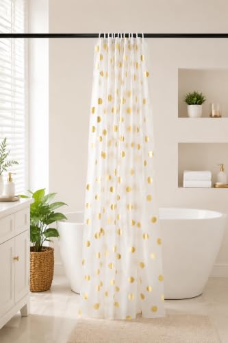 JTMall Gold Shower Curtain with Hooks, 72" x 72", Plastic Shower Curtains Bathroom Decor (GoldDot) - image 3