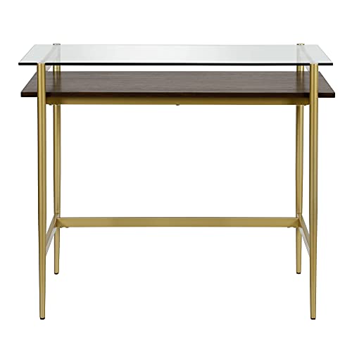 Image of Eaton 36'' Wide Rectangular Desk in Brass /Walnut