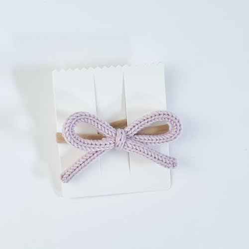 Handcrafted Merino Wool Knit Bow Headband, Blush Pink, Nylon Band, for Newborn to Toddler, Classic Hair Accessory
