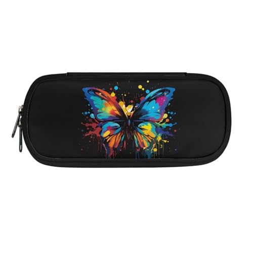 Image of Watercolor Butterfly Print Pencil Pouch Pen Bag, Pencil Case Stationery Pouch School Daily Storage Bag for Kids Girls Boys Teenagers, Black