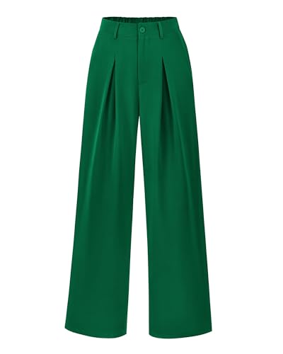 BTFBM Women High Waist Palazzo Pants Fall 2025 Casual Wide Leg Trousers Loose Work Office Business Suit Pant Pockets(Green, Large)