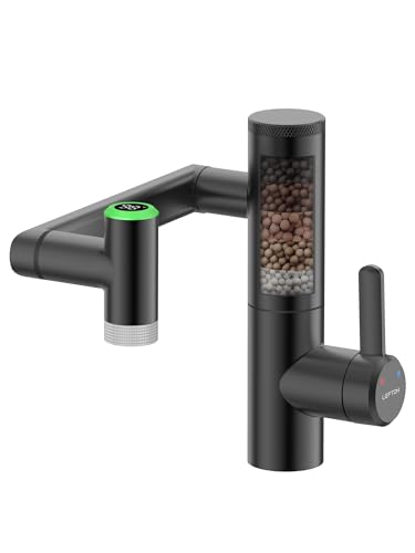 Lefton Rotatable Bathroom Faucet with Built-in Filter Single Hole Sink Faucet with Temperature Display in Fahrenheit 2 Water Modes NSF Certified