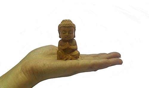 Estatua budista tallada a mano de madera natural miniatura 2