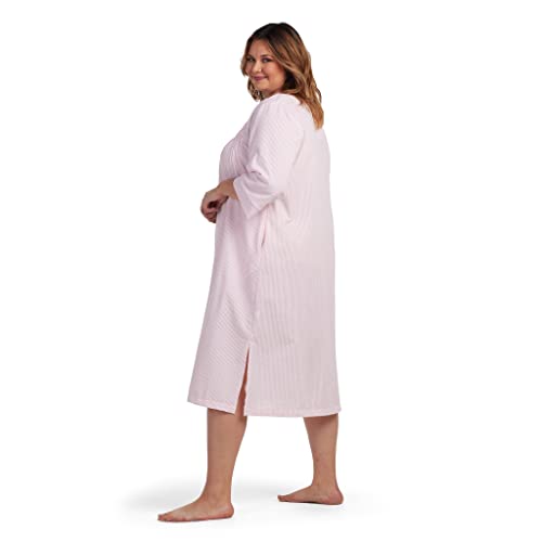 Image of Miss Elaine Long Seersucker Women's Robe, Pockets and Zipper with Front Embroidered Trim, Sleepwear & Loungewear