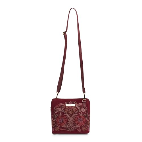 Image of Caprese Siji Tresana Small Crossbody Bag for Women | Kashida Embroidery Sling with Adjustable & Detachable Strap, Secured Zip Closure | Stylish & Spacious Handbag for Everyday Use & Travel